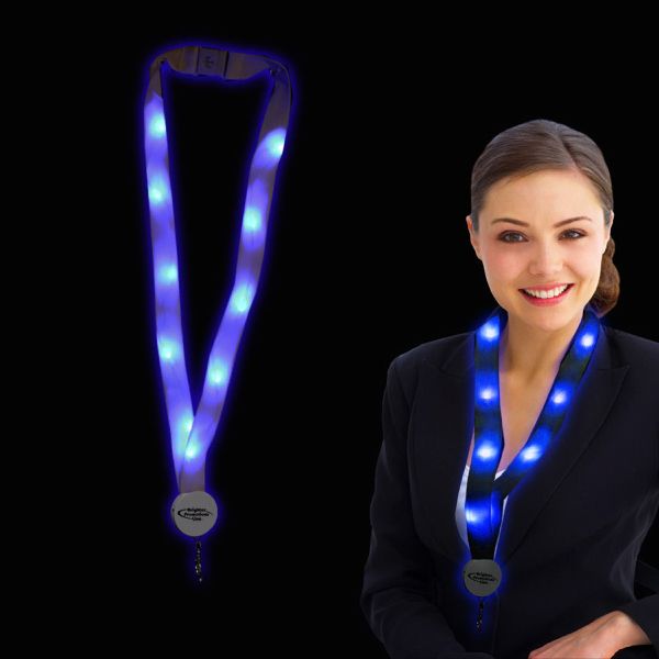 Blue 32" Light Up LED Glow Flat Lanyard | Church volunteers, Job fair, Blue