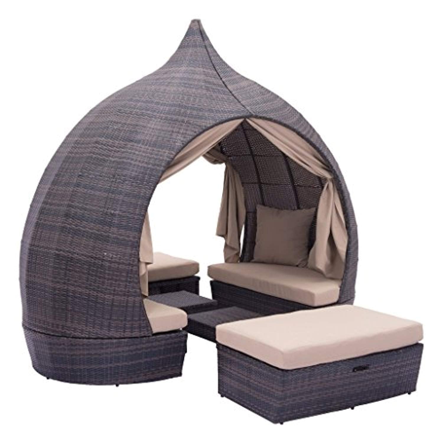 Modern Contemporary Outdoor Patio Daybed, Beige, Rattan – EK CHIC HOME